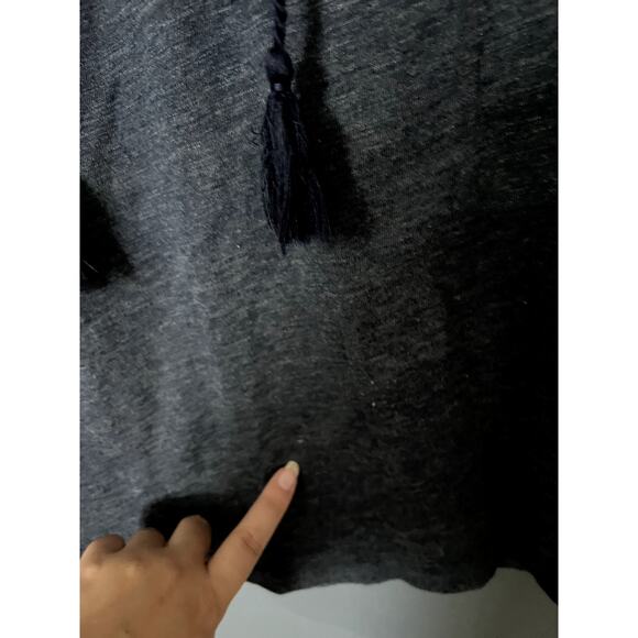 CJ Banks 1X Tassles Tank Top Boho Blue Pleated Tie Up V-Neck Plus Size Comfort - Picture 5 of 8